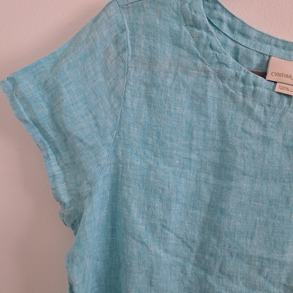 Cynthia Rowley 100% Linen Top Aqua Blue Button Detail Short Sleeve Size Large - Picture 4 of 8